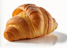 Close Up Of Delicious Fresh Croissant Isolated On White Background, Generative Ai