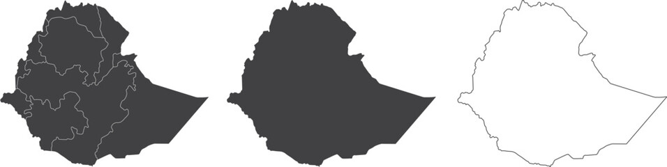 Wall Mural - set of 3 maps of ethiopia - vector illustrations