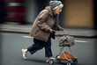 canvas print picture - Alte Frau nach dem Einkauf auf der Straße - Generative AI