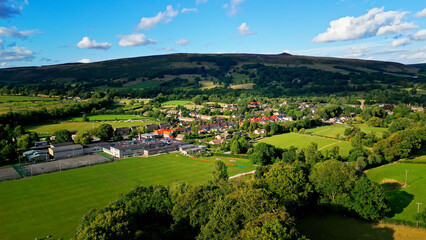 Wall Mural - Village of Hope in the Peak District National Park - aerial view - drone photography