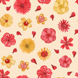 © Natalie - New spring watercolor flowers and petals seamless pattern for summer fabric, feminine textile or print material.