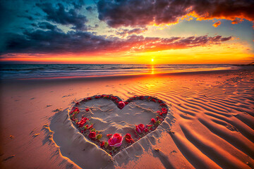 Sticker - Hearts on the beach sand on Valentine's Day