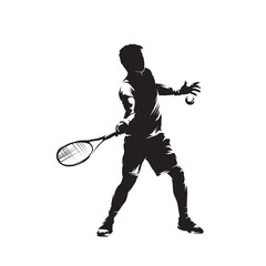 Wall Mural - Tennis player, forehand shot, isolated vector silhouette, ink drawing
