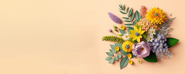 Wall Mural - Valentine's day/ Mother's Day/ Women's Day card with flowers and copy space, Generative AI