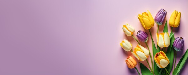 Wall Mural - Valentine's day/ Mother's Day/ Women's Day card with tulips and copy space, Generative AI