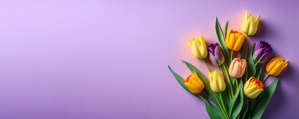 Wall Mural - Valentine's day/ Mother's Day/ Women's Day card with tulips and copy space, Generative AI