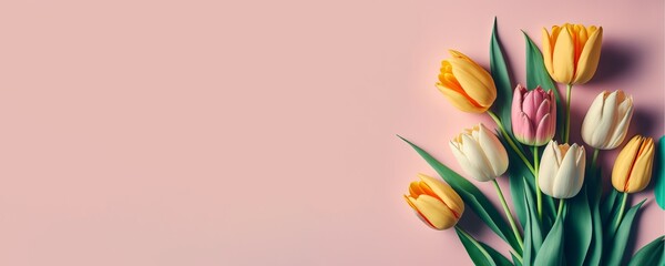 Wall Mural - Valentine's day/ Mother's Day/ Women's Day card with tulips and copy space, Generative AI