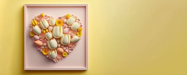 Wall Mural - Valentine's day/ Mother's Day/ Women's Day card with a flower shaped heart card and copy space, Generative AI