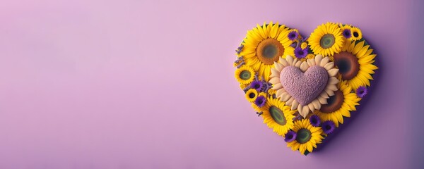 Wall Mural - Valentine's day/ Mother's Day/ Women's Day card with a sunflowers shaped heart card and copy space, Generative AI