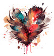 Watercolor painting of heart made from abstract spots and feathers. Clipart in trendy style for St Valentines day or wedding card. Elegant and passionate decoration for romantic poster. Generative AI