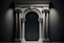 Classic Doorway With Separated Columns On A Dark Background. Generative AI