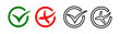 Checkbox checkmark icon vector or confirm false true check mark red pictogram graphic clipart, right wrong marker felt tip pen hand drawn set, cross and tick survey choice element design image
