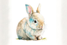Easter Bunny Drawing By Hand And Watercolors. Cartoonish Bunny Painted In Watercolor. Infant Animal. Unknown Animal On A White Background. Generative AI