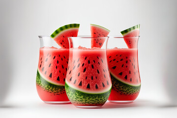 Sticker - Fresh watermelon cocktail glasses on a white backdrop. Generative AI