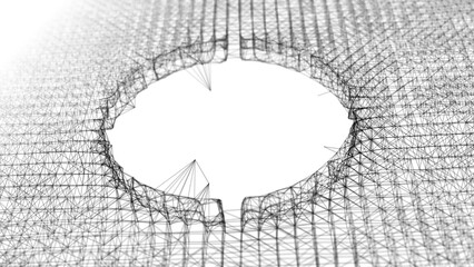 Wall Mural - formation of a hole in particle waves. abstract of intertwined lines and dots. digital connection of
