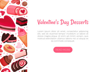 Poster - Tasty Valentine Sweet Pink Dessert Banner Design Vector Template