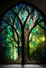 Stained Glass Window Representing Rebirth And Renewal - AI Generative Art