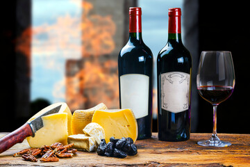 Wall Mural - Red wine with cheese