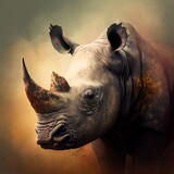 Fototapeta  - rhino in the wild - Generative AI