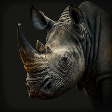 Rhino On Black  - Generative AI