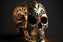 Iron Skull Plated With Gold. Generative AI