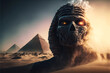 Undead mummy pharaoh with sand and pyramids. Designed using generative ai. 