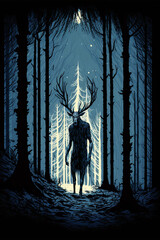 Wall Mural - Wendigo, monster or demon. Mythological creature or spirit of the forest. Generative AI.