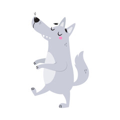 Sticker - Grey Wolf Character with Pointed Muzzle Walking Vector Illustration