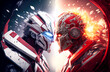  Two hero characters before match in white and red color. Postproducted generative AI digital illustration.