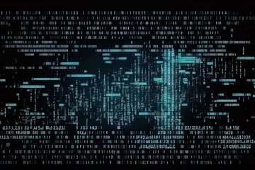 with a glitch effect on the screen, a digital background of code writing is used. the idea of securi