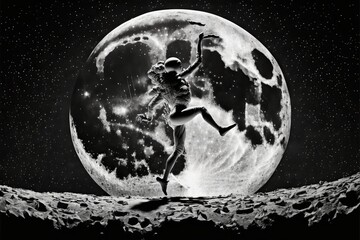Wall Mural - Moonwalk dancer on the moon, created with Generative AI technology