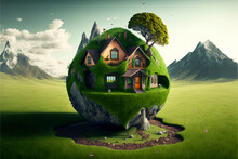 3d Luxury House On Green Land, 3d Real Estate House AI Generated Art Work, 