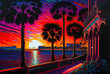 St. Petersburg, Florida, sunset, painting. Generative AI
