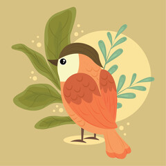 Sticker - bird and leaves