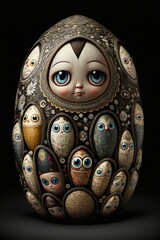 Abstract Russian Matryoshka Nesting Doll, Machine Learning Ai Image of Symbolic Family Dysfunction through A Mutation of Russian Dolls