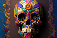 Mexicans Sugar Skull Isolated On Brown Background. Generative AI Illustration
