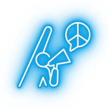 Neon Blue Rally Leader Icon, Peace Protest On Transparent Background
