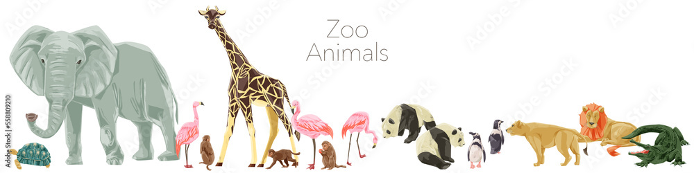 動物園の動物大集合手描き水彩風イラスト Stock Illustration
