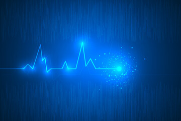 Poster - digital heartbeat lines showing on laptop. medical innovation technology abstract.