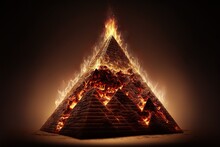  A Pyramid With Flames Burning Around It On A Black Background With A Dark Background And A Red Light At The Top Of The Pyramid Is A Red Flame That Is A Red Flame That Is. Generative AI