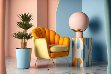 Memphis inspired interior design room. Generative AI