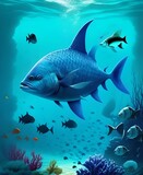 Fototapeta Do akwarium - under water environment with a lot of fish swimming around created by GENERATIVE AI