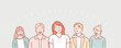 Happy positive people, group. Hand-drawn style vector design illustrations.
