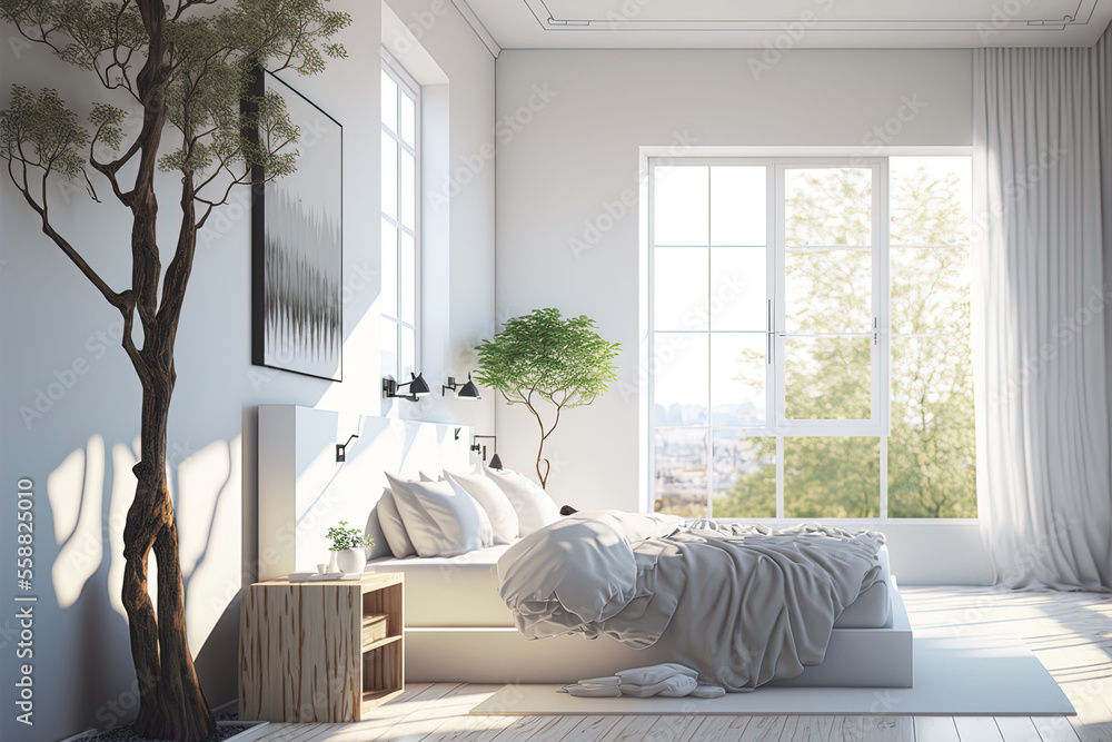 an eco friendly home design. a comfortable bed in a cozy bedroom. The ...