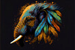 Leinwandbild Motiv elephant head Fokus in camera ethnic painting with feathers