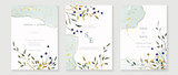 Fototapeta Panele - Luxury wedding invitation card background with golden texture line art template. Watercolor flower and botanical leaf branch background. Design illustration for wedding and vip cover template, banner.