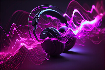 electronic music, purple pink, beautiful dj, waves of music