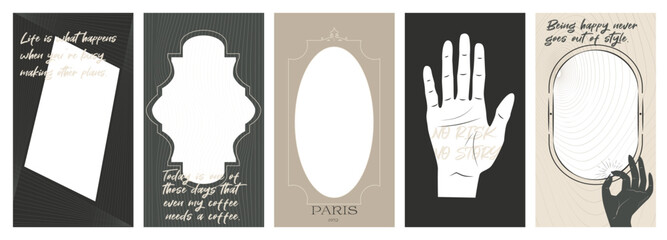 Wall Mural - Collection of gothic and mysterious vertical illustrations for stories templates, Photo frame, Mobile App, Landing page, Web design in hand drawn style. Editable vector illustration
