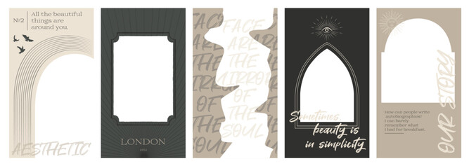 Wall Mural - Collection of gothic and mysterious vertical illustrations for stories templates, Photo frame, Mobile App, Landing page, Web design in hand drawn style. Editable vector illustration