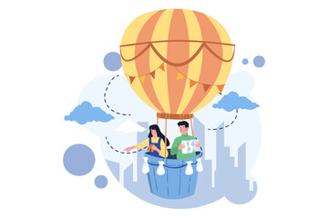  Man And Woman In A Hot Air Balloon